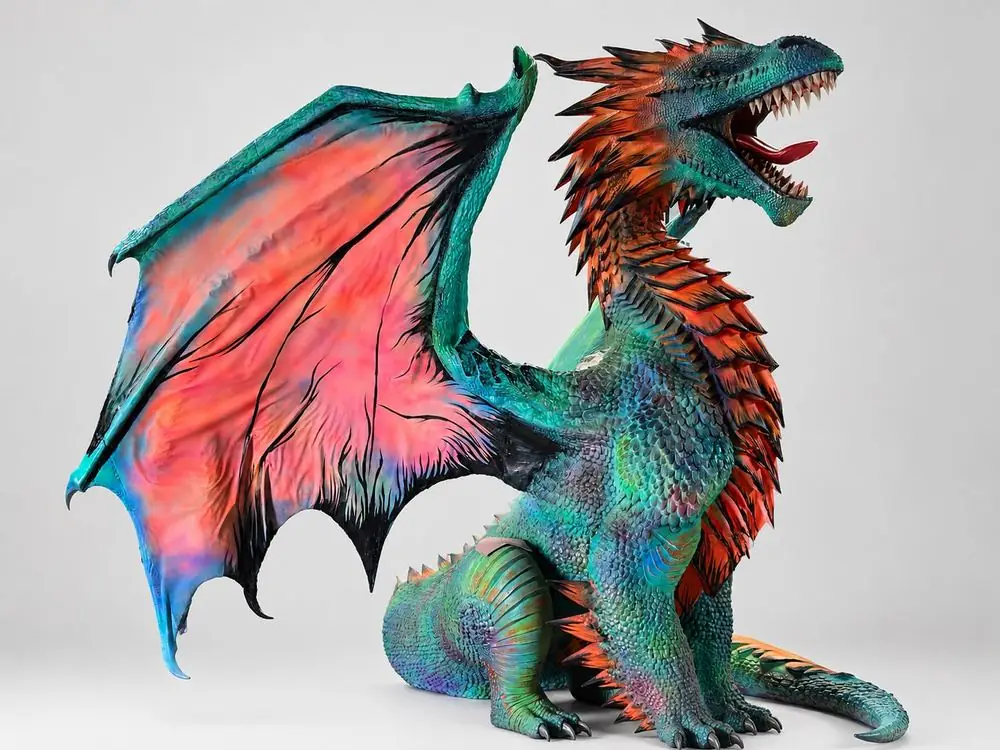 Escultura de dragón de gran formato con acabado hiperrealista